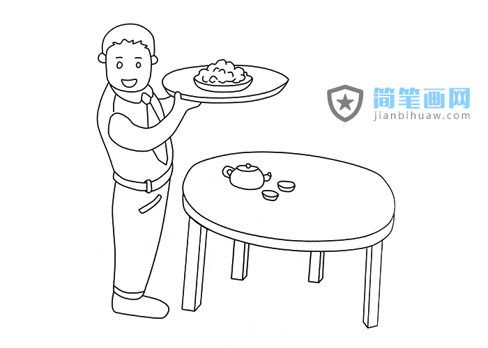 餐廳服務員上菜的簡筆畫圖片